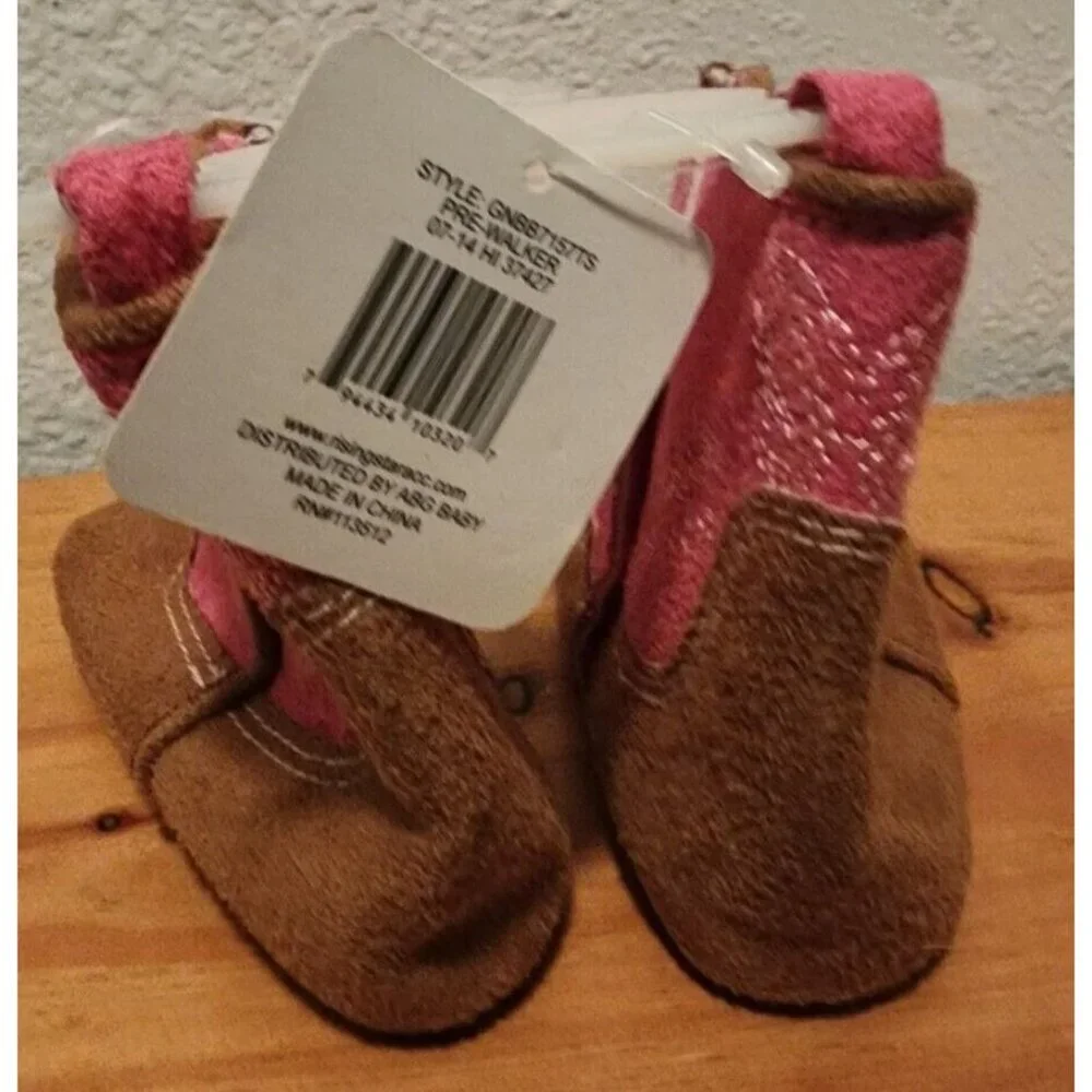 NEW Rising‎ Star Cowboy Cowgirl Soft Sole Boots Pink/Brown Infant Sz 9-12 Months